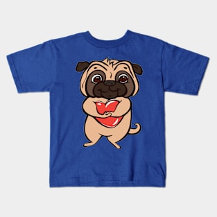 Pug red heart Kids T-Shirt